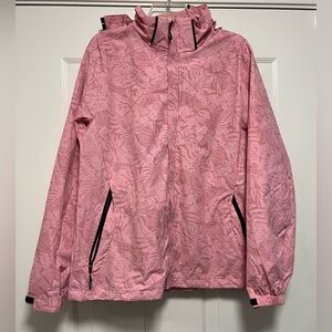 Sela Pink Floral Print Hooded Rain Jacket Windbreaker Removable Hood Size XL